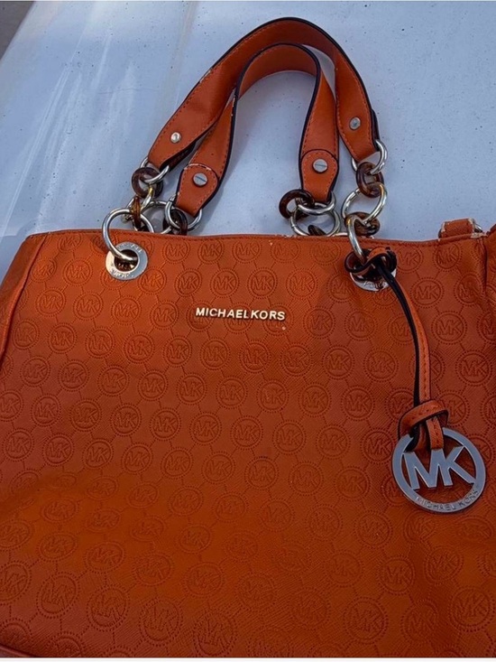 Michael Kors Collection Handbags - Michael Kors Collection Orange Embossed MK Logo Tote